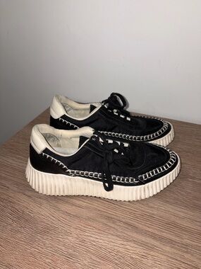 Dolce Vita Black Canvas Platform Sneakers with White Trim